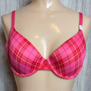 Victoria's Secret Pink NWT Wear Everywhere Pink Plaid T-Shirt Bra- Size 36C